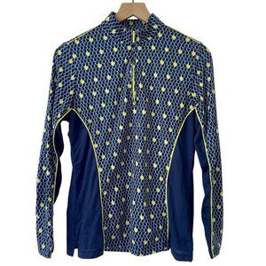 Peter Millar Womens Sun Shirt M Navy Blue Geometric Long Sleeve UPF 50+ Golf Top